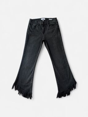FRAME Le Crop Mini Boot Fringed Faded Black Fringed Jeans